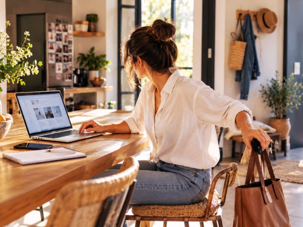 Femme devant son ordinateur prête à passer à l’action Femme devant son ordinateur prête à passer à l’action