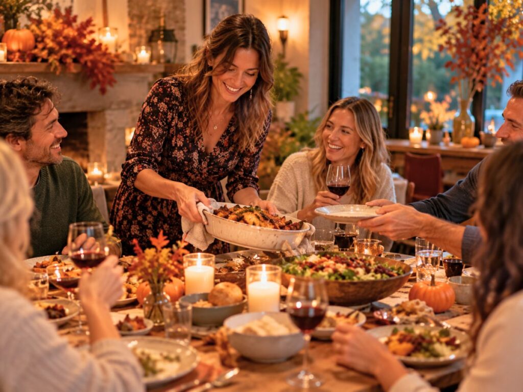 Dîner convivial entre amis autour d’une table aux couleurs de saison pour profiter pleinement de l’automne. Dîner convivial entre amis autour d’une table aux couleurs de saison pour profiter pleinement de l’automne.