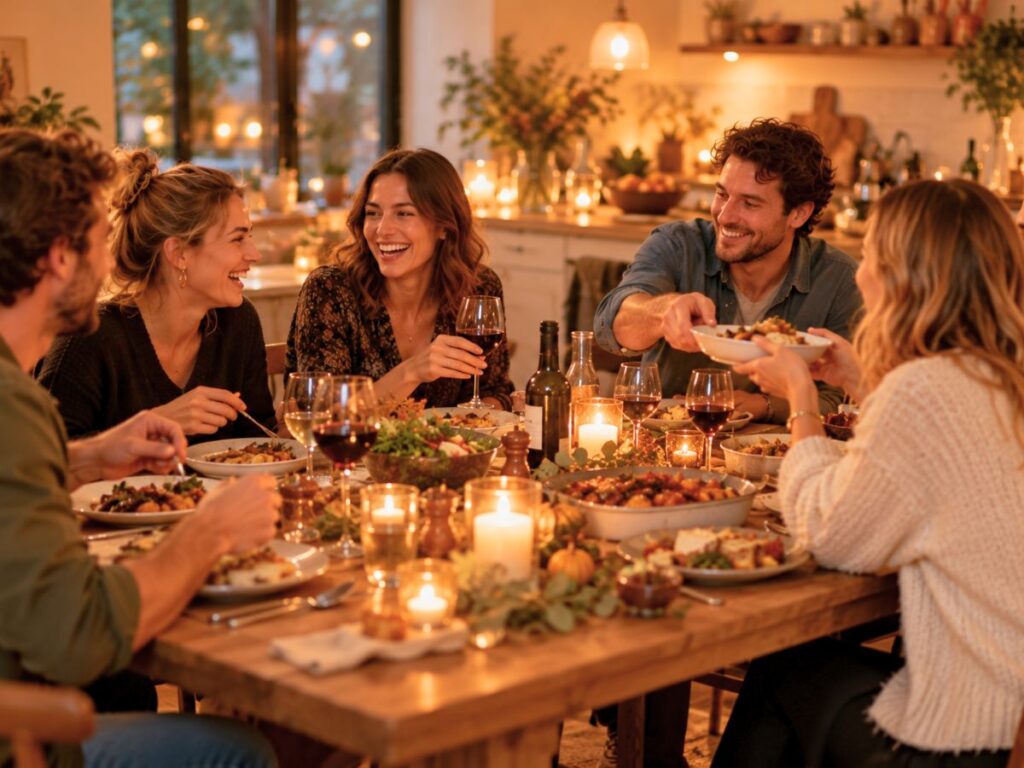 Soirée conviviale entre amis autour d’un dîner chaleureux, une belle idée parmi les 20 choses à faire avant la fin de l’année. Soirée conviviale entre amis autour d’un dîner chaleureux, une belle idée parmi les 20 choses à faire avant la fin de l’année.